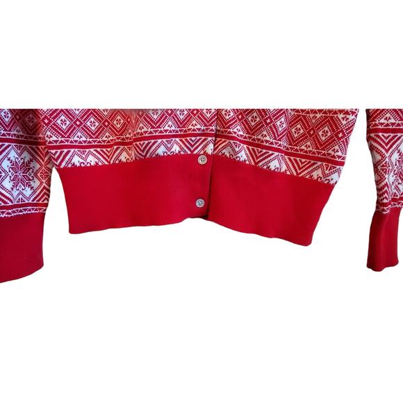 LANDS END Women's M Cardigan Sweater Nordic Snowflake Button Up Supima Cotton - Picture 5 of 8